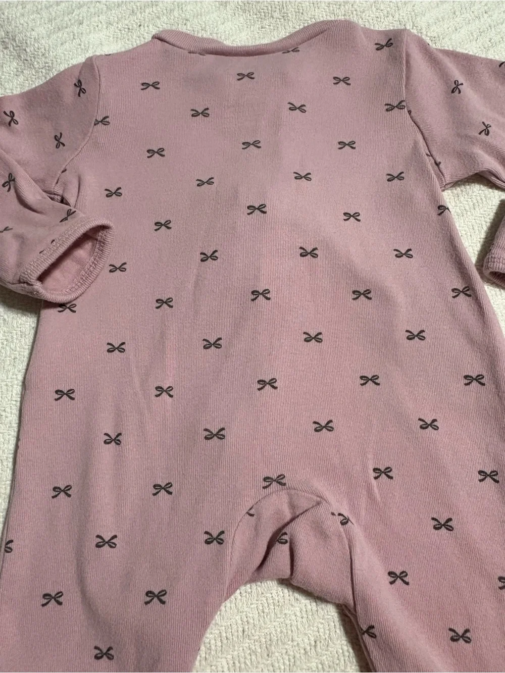 Carter’s Dusty Rose Bow 2 Way Zipper Footie Pajamas with Foldover Mittens 3M